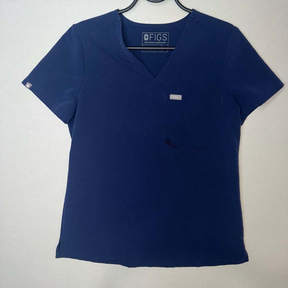 FIGS Technical Collection Catalina One-Pocket Scrub Top in Navy Blue Size XS